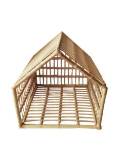 Rattan Pet Cave Hut Enclosed Cat Bed House with Removable Cushion