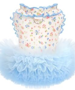 Floral Princess Cat Tutu Dress with Leash D Ring